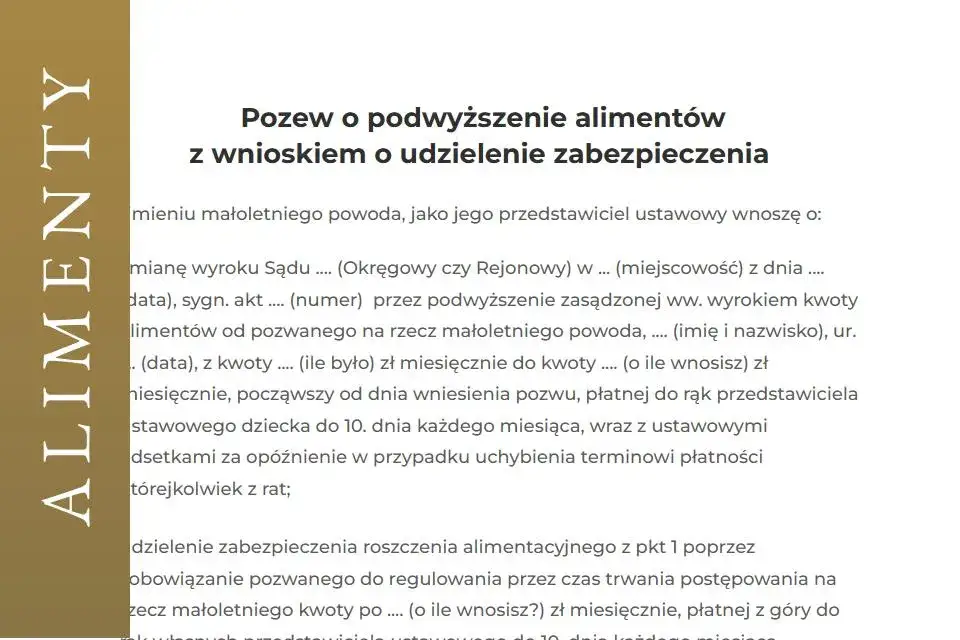 zabezpieczenie aliment&oacute;w dokumenty