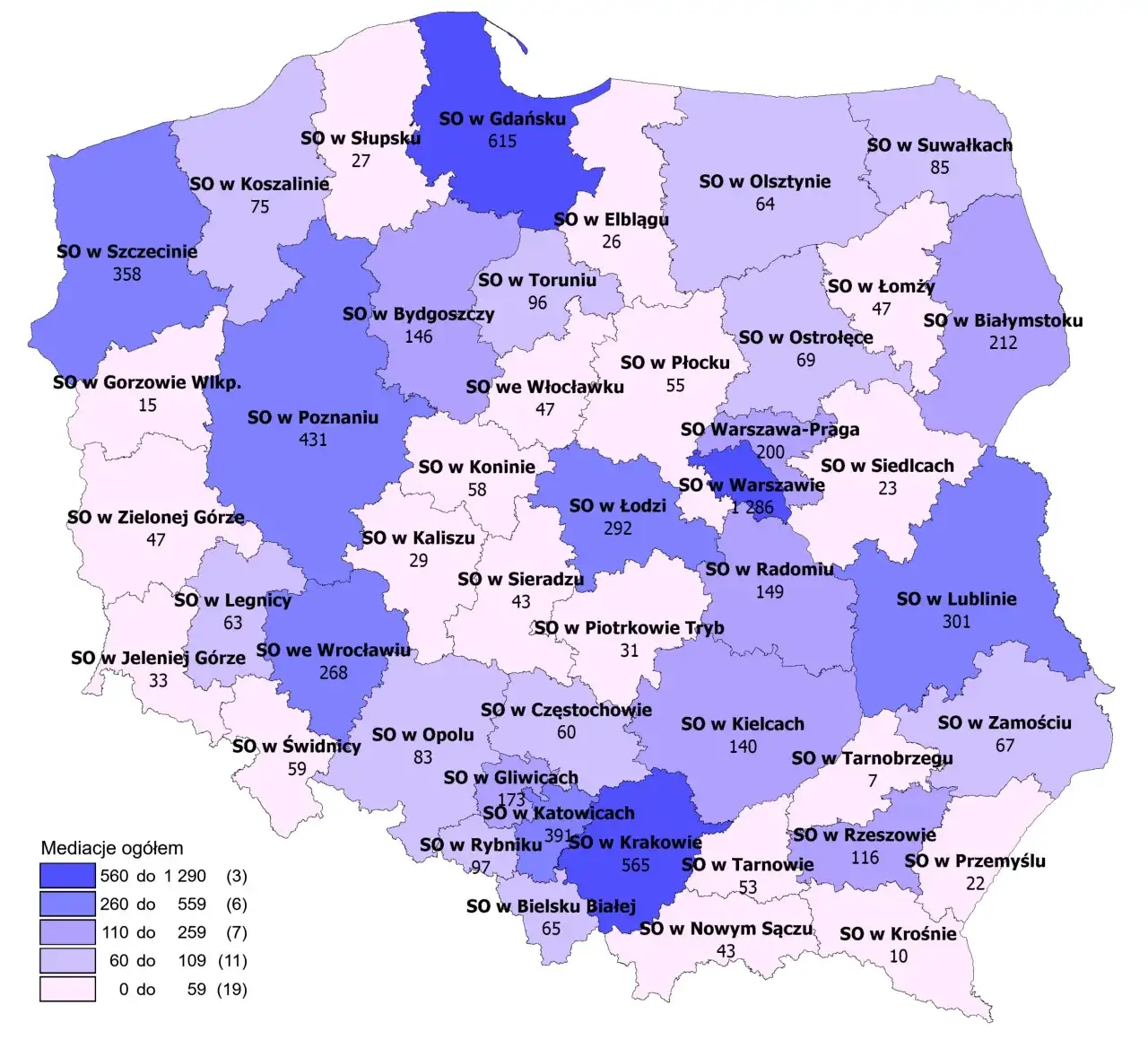 Obłożenie sąd&oacute;w w Polsce