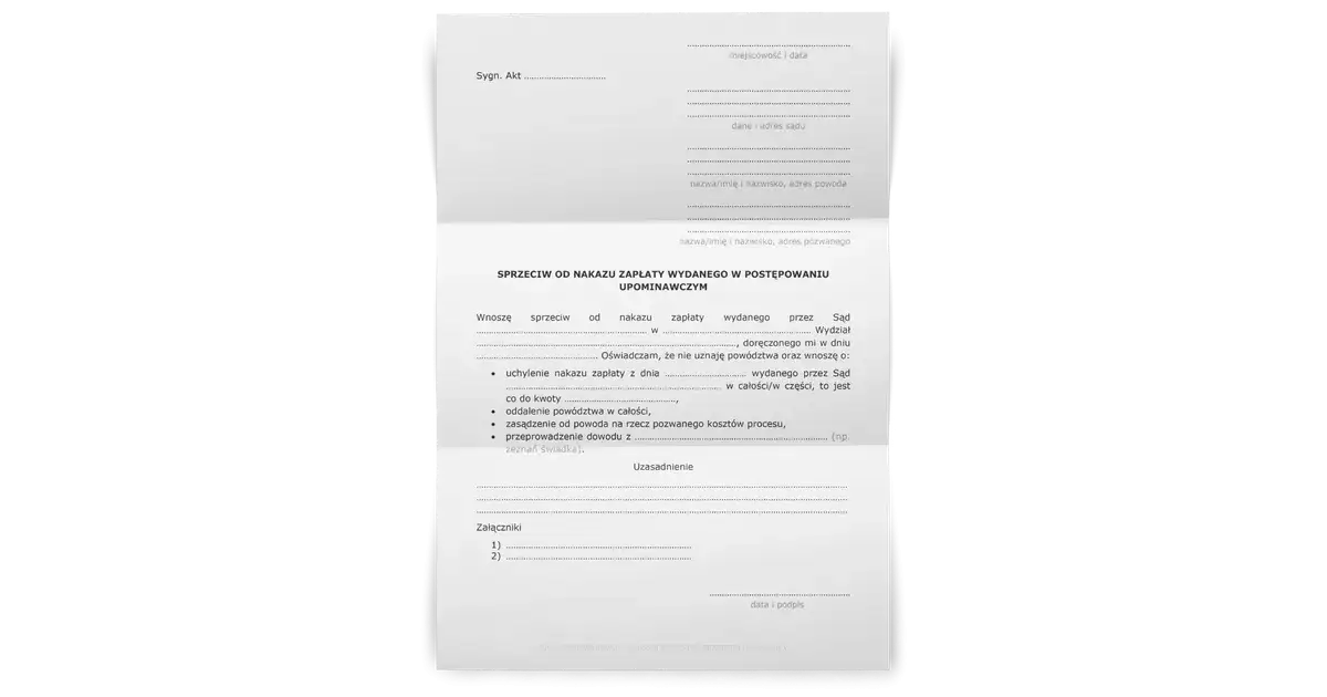 Wz&oacute;r sprzeciwu od nakazu zapłaty z e-sądu