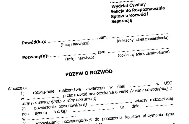 dokumenty do pozwu o rozwód