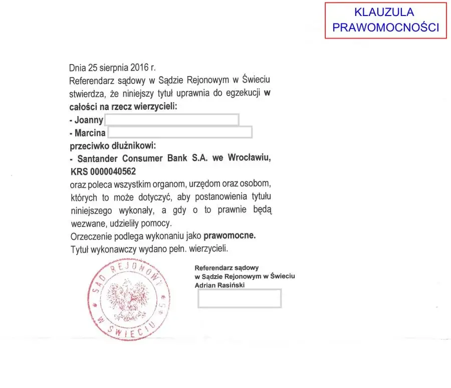 pieczęć prawomocności wyroku